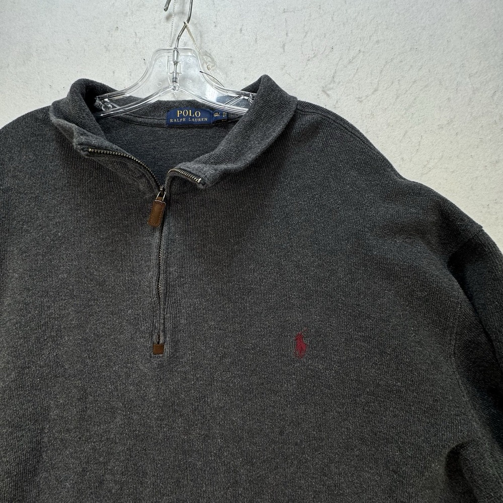 Polo Ralph Lauren Sweater Mens 2XLT Gray Pullover 1/4 Zip Cotton Mock Neck‎ Prep - Picture 9 of 10